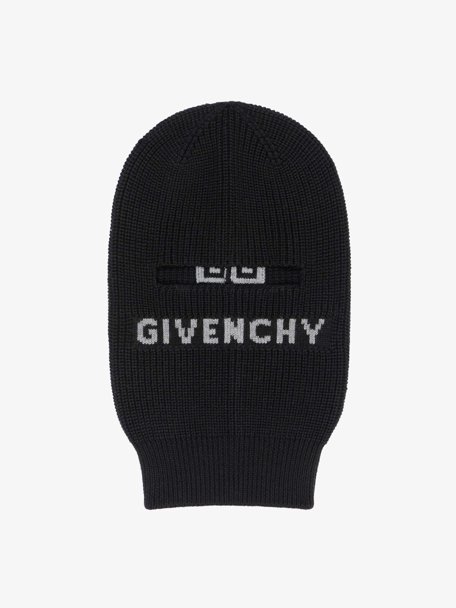 Uomini Givenchy Berretti E Berretti | Passamontagna Givenchy 4G Lavorato A Maglia In Lana Nero/Grigio