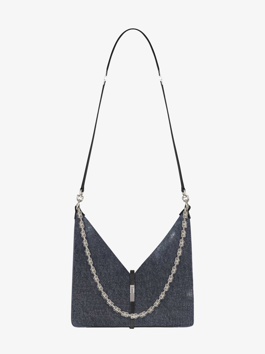 Donne Givenchy Borse A Tracolla | Borsa Piccola Ritagliata In Denim Lavato Con Catena Nero