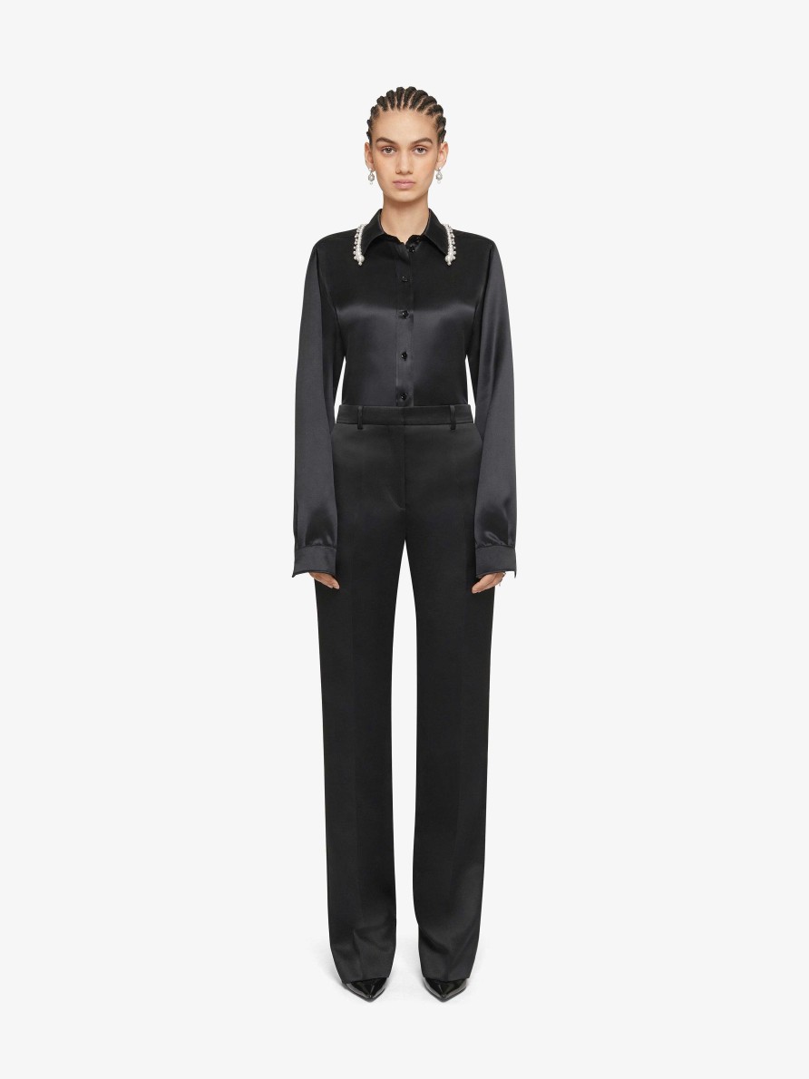 Donne Givenchy Pantaloni | Pantaloni Sartoriali In Raso Nero