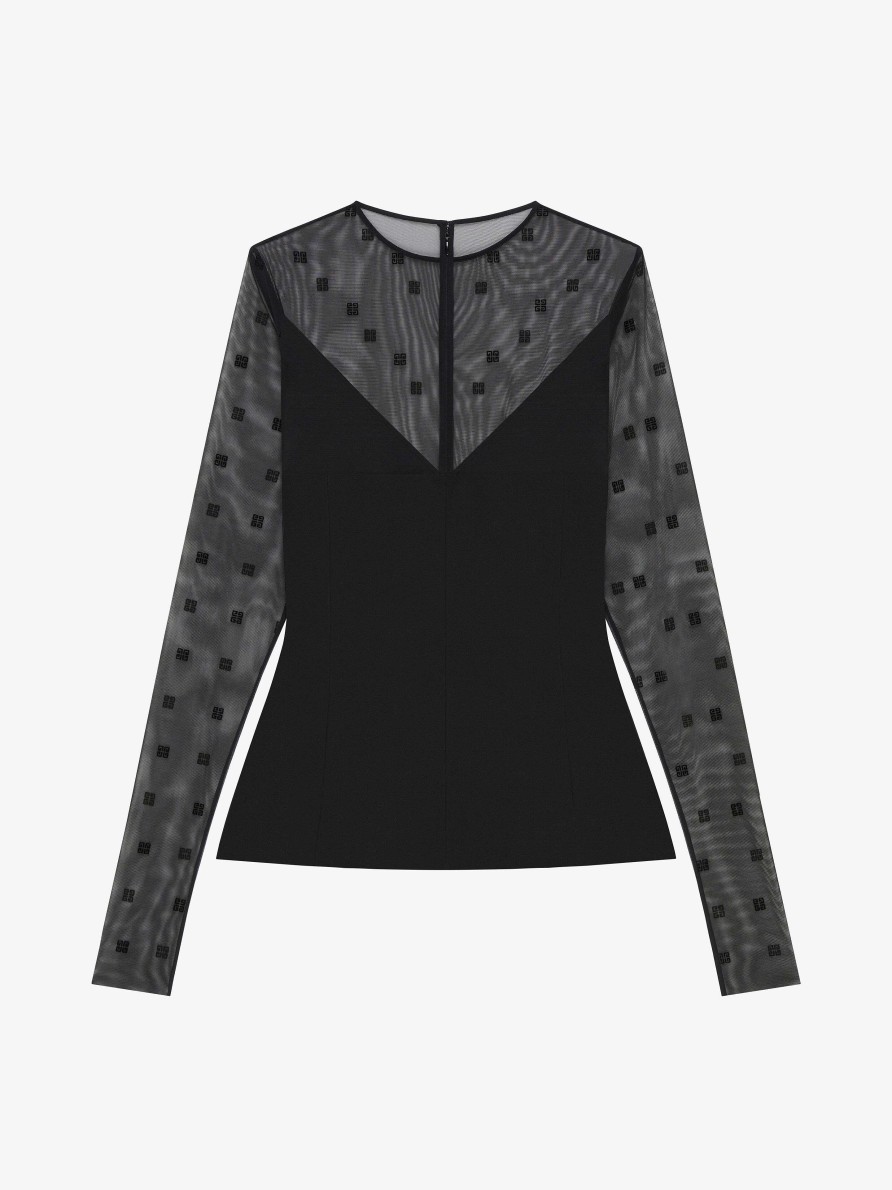 Donne Givenchy Top E Camicie | Top In Bimateriale Fantasia 4G Nero