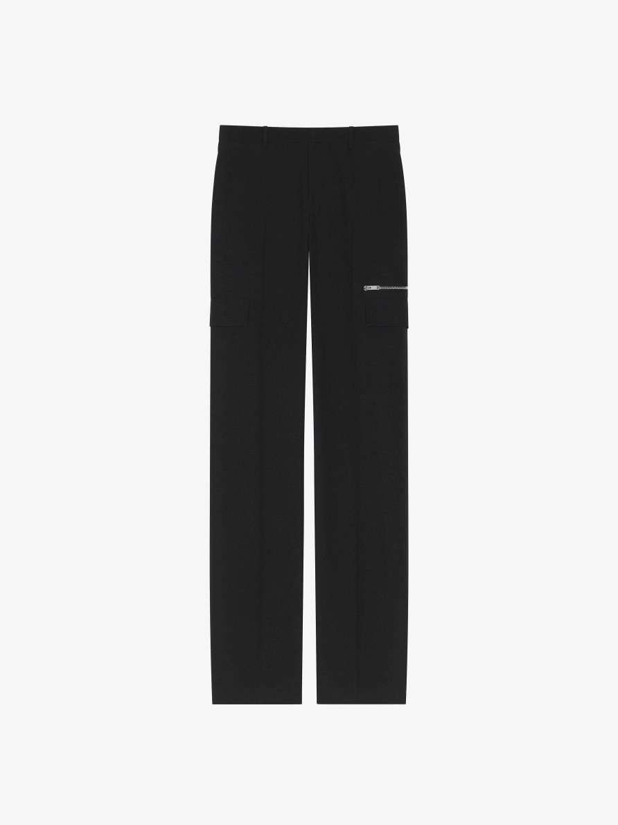 Uomini Givenchy Pantaloni | Pantaloni Sartoriali In Lana Con Dettagli Tasche Nero