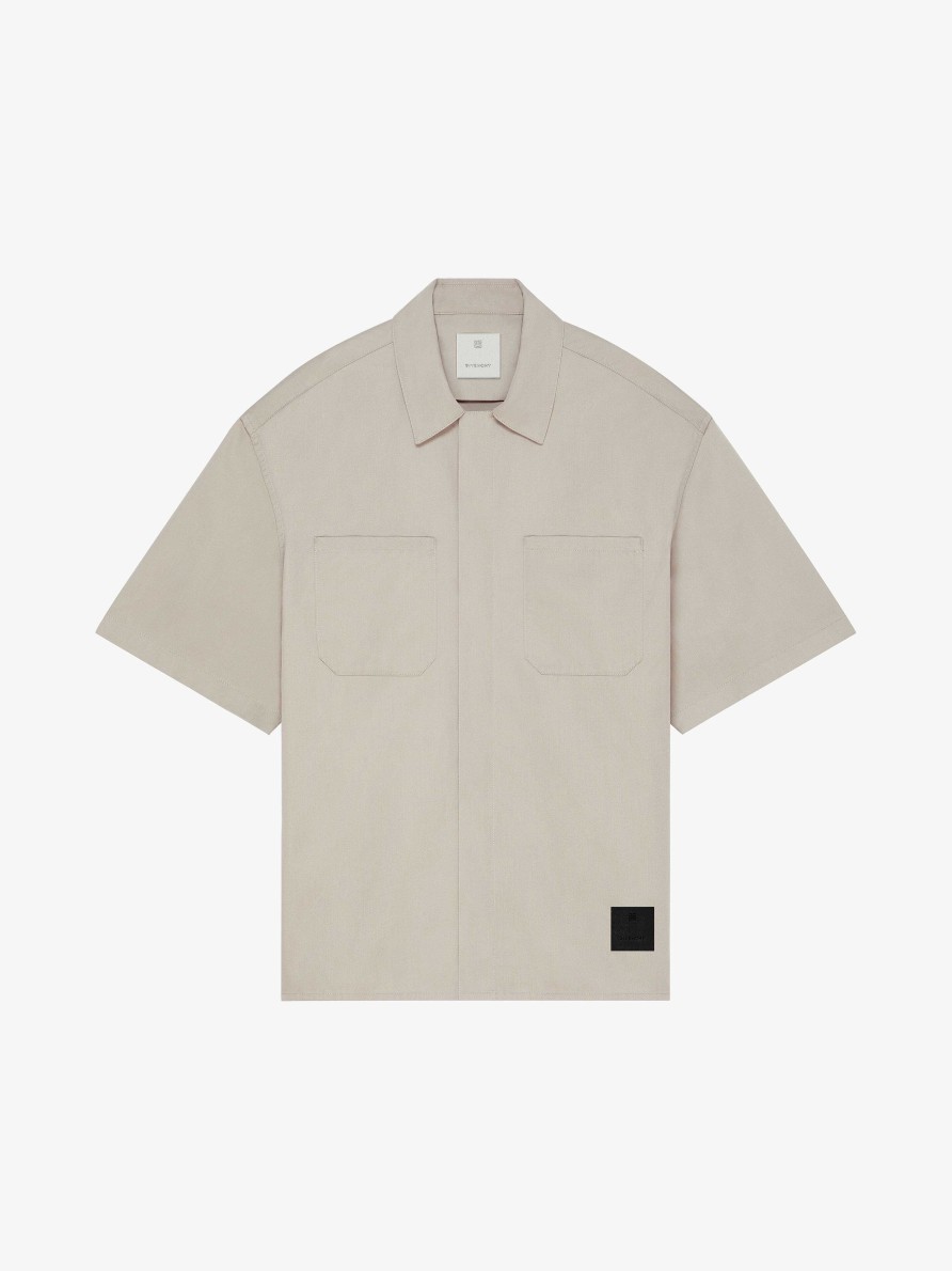 Uomini Givenchy Camicie | Camicia Hawaiana Boxy Fit Di Givenchy In Cotone Grigio Pietra