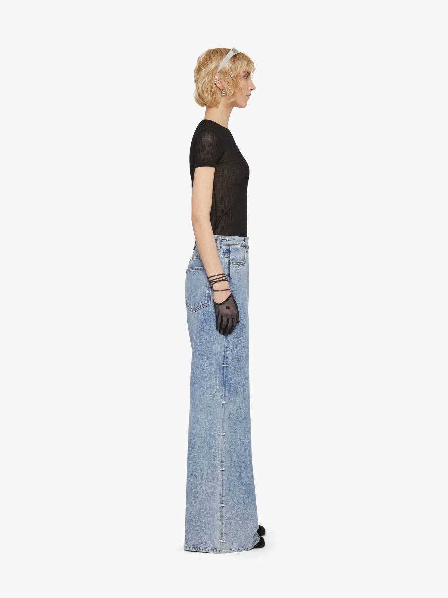 Donne Givenchy Pantaloni | Jeans Oversize In Denim Con Cristalli Azzurro