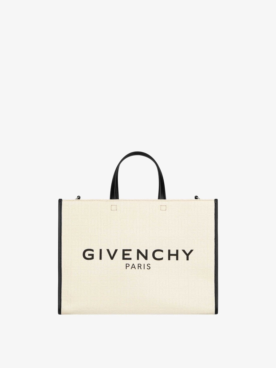 Donne Givenchy Borsa G | Borsa Shopping G-Tote Media In Tela Spalmata 4G Avorio