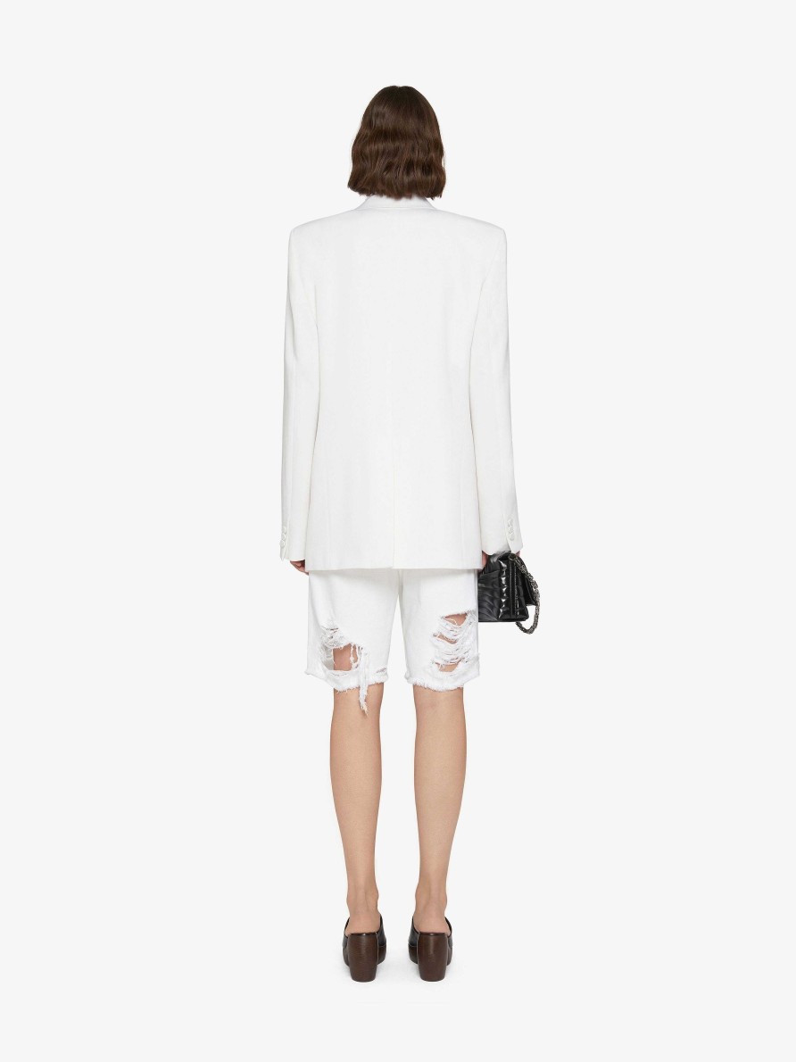 Donne Givenchy Giacche E Cappotti | Giacca Oversize In Lana Con Collo In Raso Bianco