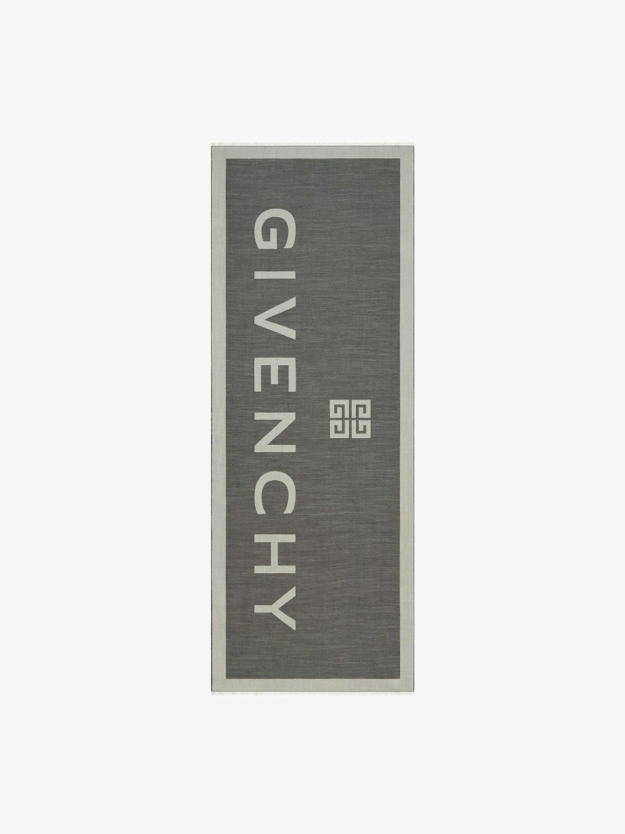 Donne Givenchy Sciarpe | Stola Givenchy 4G In Seta E Lana Carbone