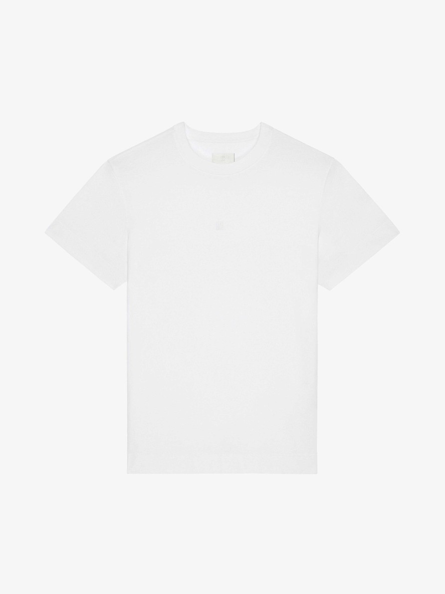 Uomini Givenchy Magliette | T-Shirt Slim Fit In Cotone Con Ricamo 4G Bianco