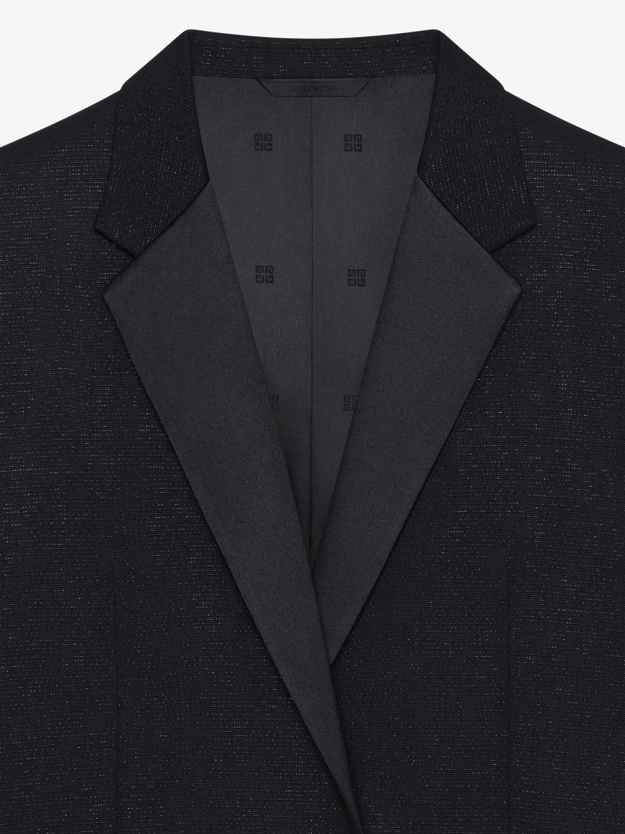 Uomini Givenchy Giacche E Cappotti | Giacca Slim Fit In Lana E Lurex Con Colletto In Raso Nero