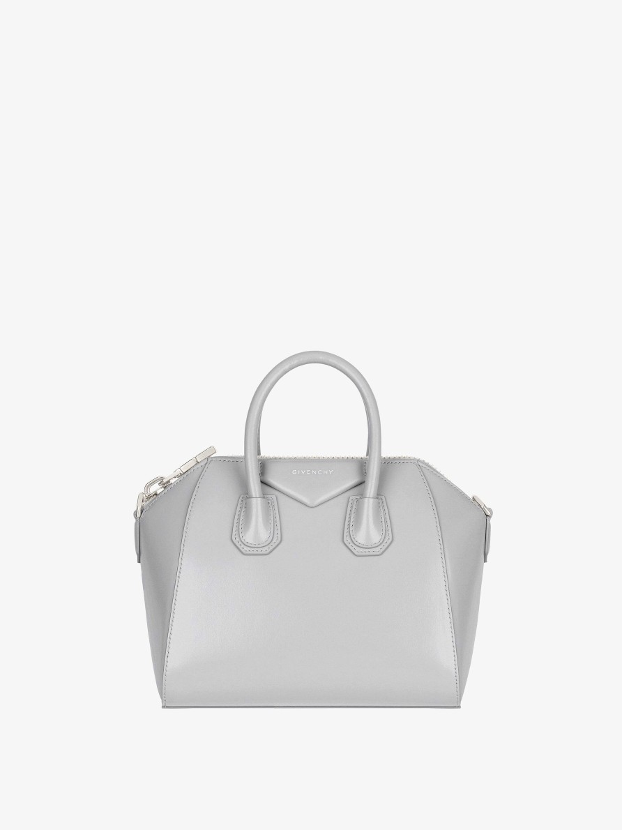 Donne Givenchy Antigona | Mini Borsa Antigona In Pelle Box Grigio Chiaro