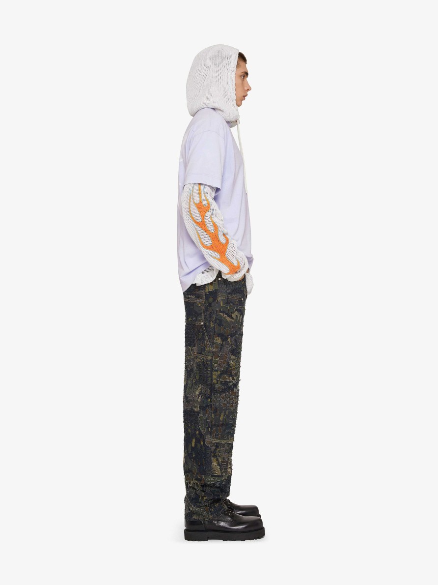 Uomini Givenchy Pantaloni | Jeans Carpenter Camo In Denim Destroyed Effetto Boro Marrone/Cachi