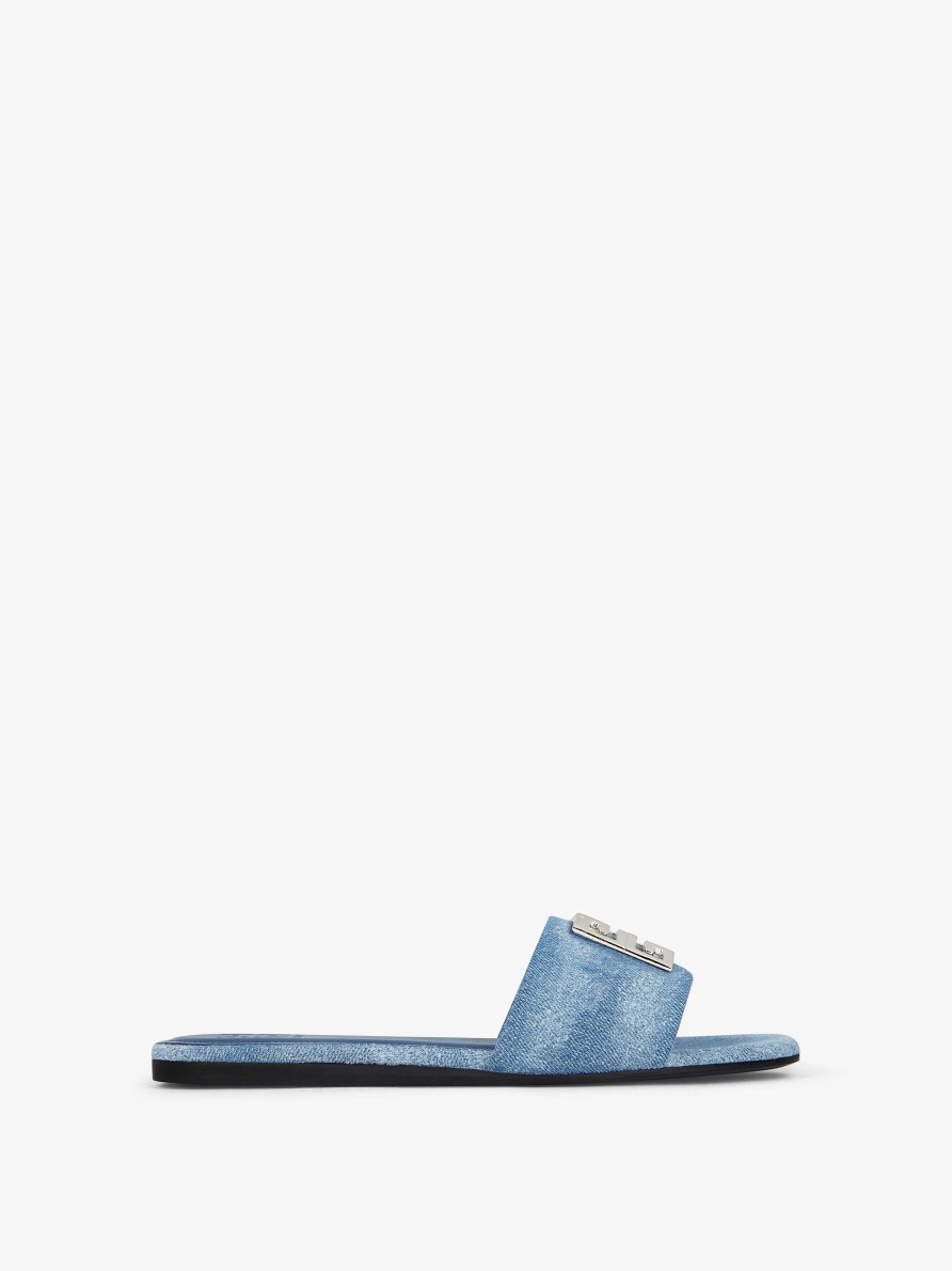 Donne Givenchy Ciabatte E Sandali | Mules 4G In Denim Lavato Blu Medio