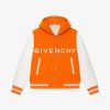 Uomini Givenchy Capispalla E Giubbotti | Giacca Varsity Con Cappuccio Di Givenchy In Lana E Pelle Arancia