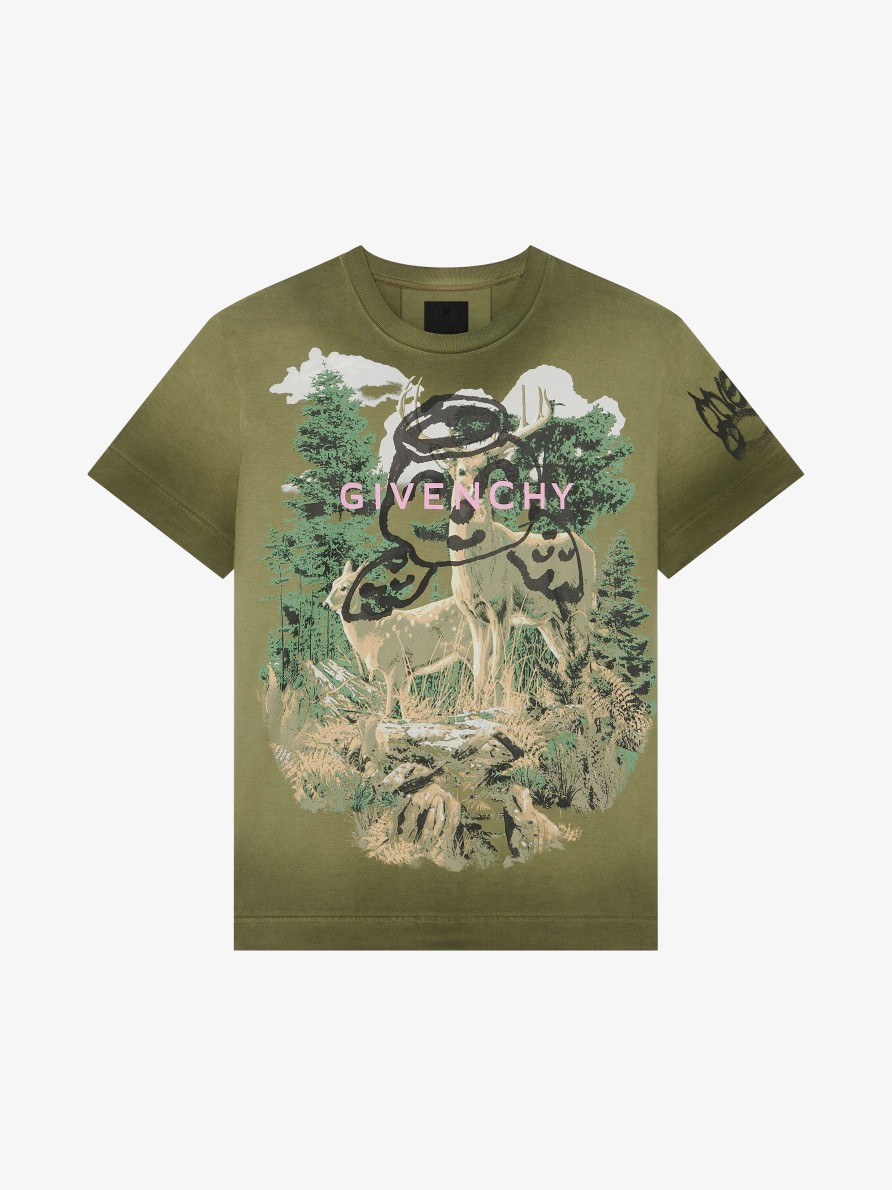 Uomini Givenchy Magliette | T-Shirt Oversize In Cotone Con Stampa Angel Di Givenchy Verde Acqua