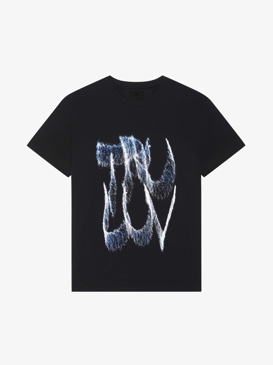 Uomini Givenchy Magliette | T-Shirt Oversize In Cotone Con Stampa Givenchy Love Nero