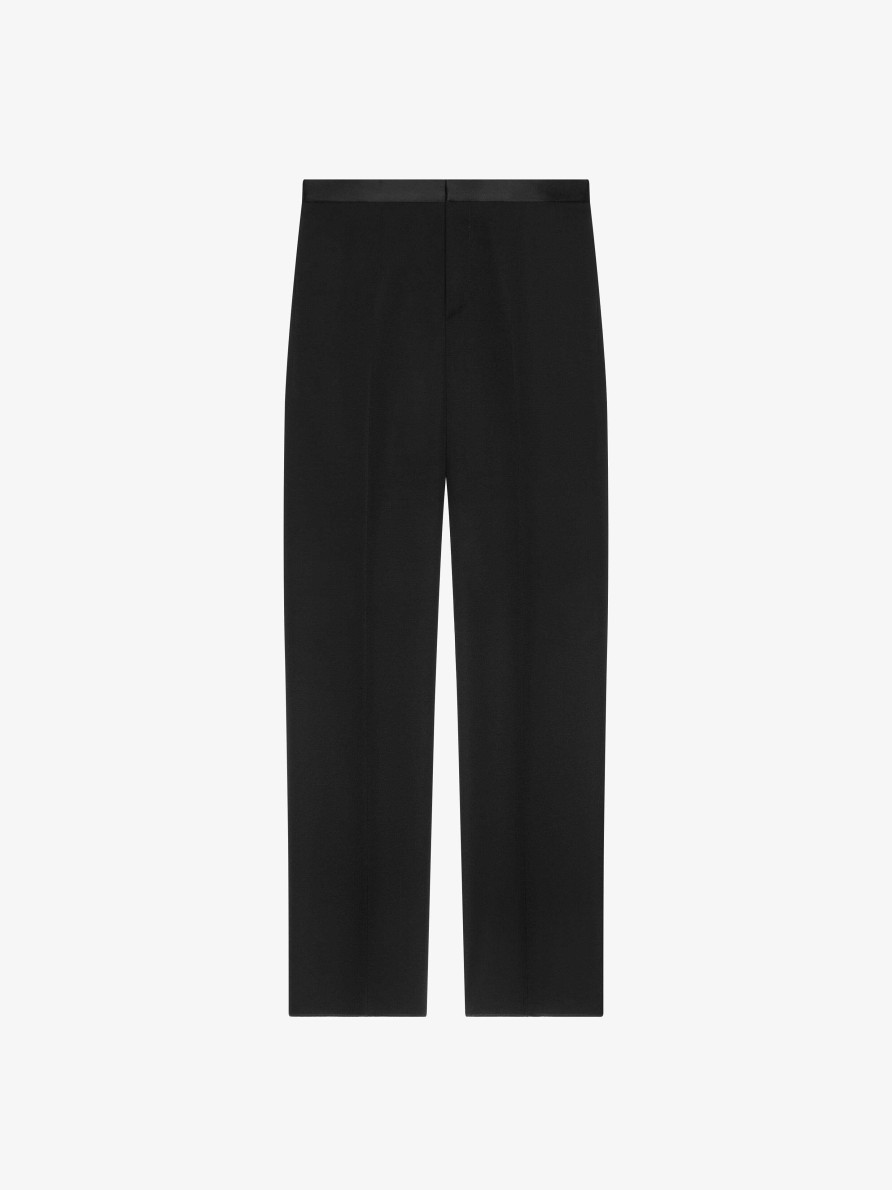 Uomini Givenchy Pantaloni | Pantaloni Sartoriali In Lana Con Cintura In Raso Nero