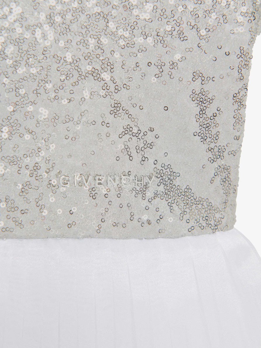 Donne Givenchy Ragazza (Da 4 A 12 Anni) | Abito In Tulle E Paillettes Argenteo