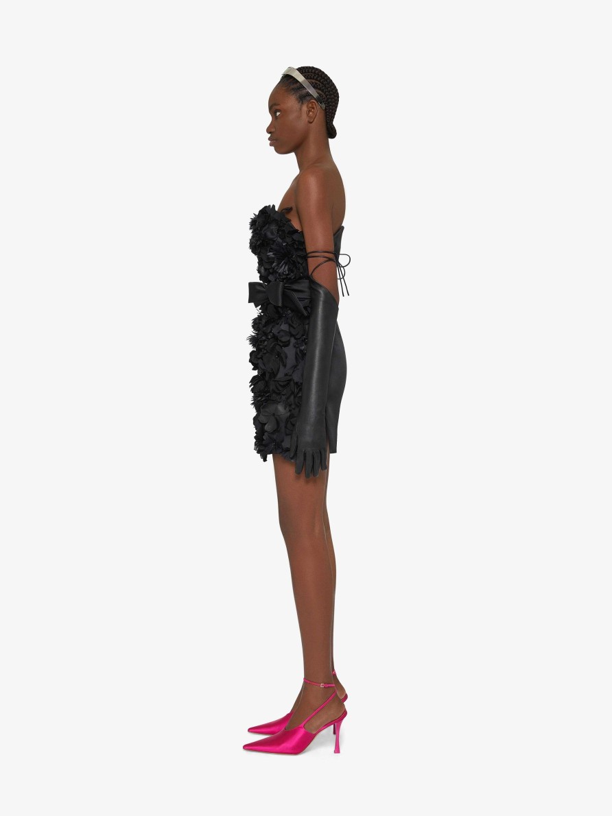 Donne Givenchy Vestiti | Abito Bustier In Raso Con Fiori Ricamati Nero