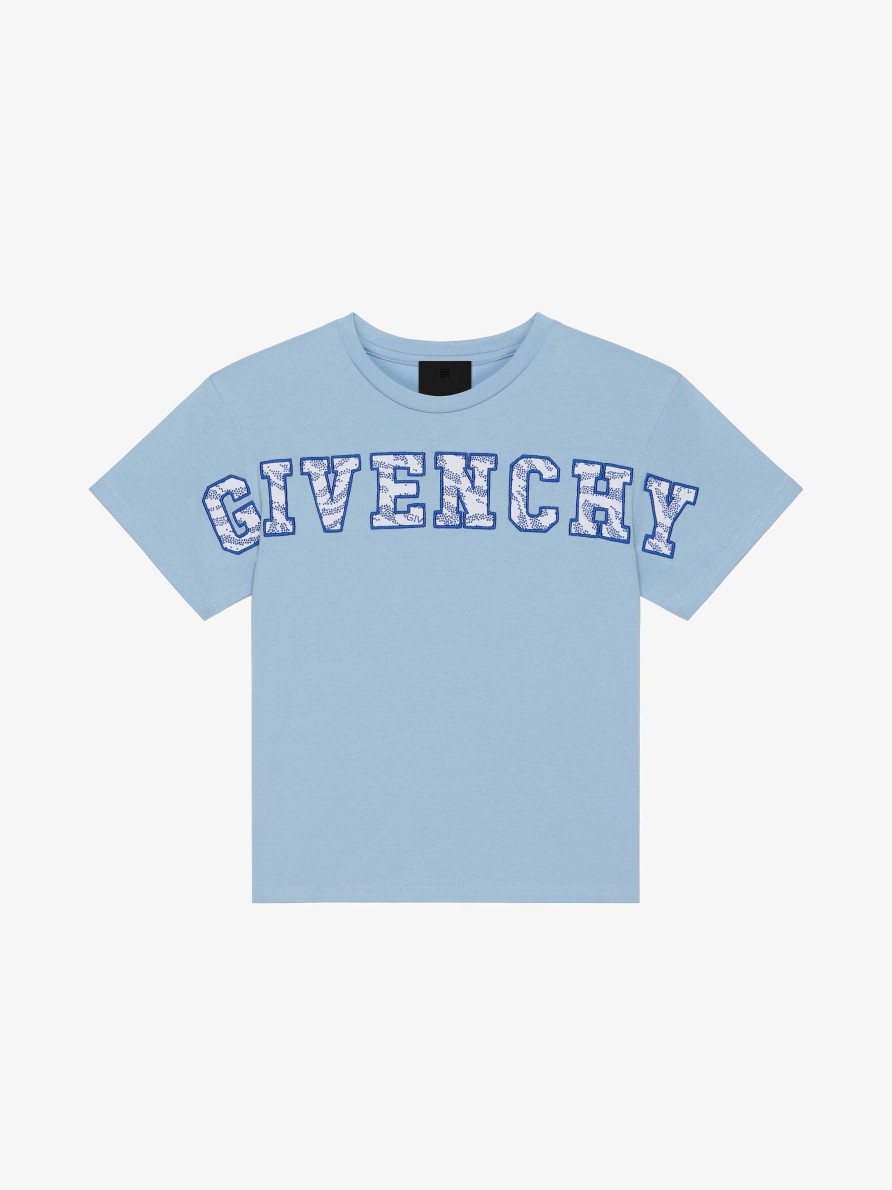 Donne Givenchy Ragazza (Da 4 A 12 Anni) | T-Shirt In Cotone Ricamato Cielo Blu