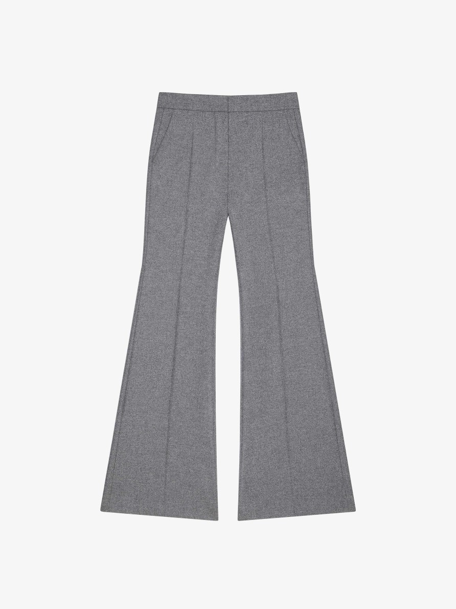 Donne Givenchy Pantaloni | Pantaloni Sartoriali A Svasatura In Flanella Di Lana Grigio