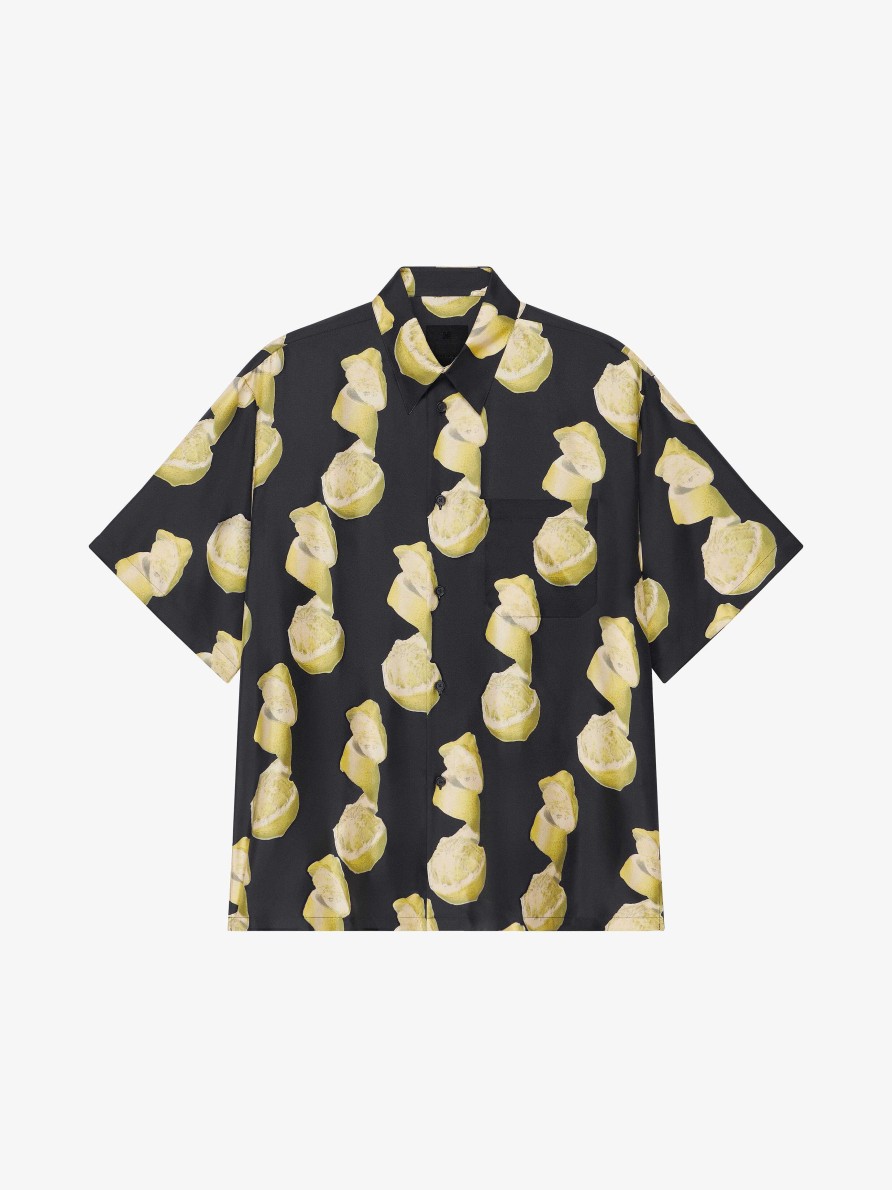 Uomini Givenchy Camicie | Camicia Hawaiana In Seta Stampata Nero Giallo