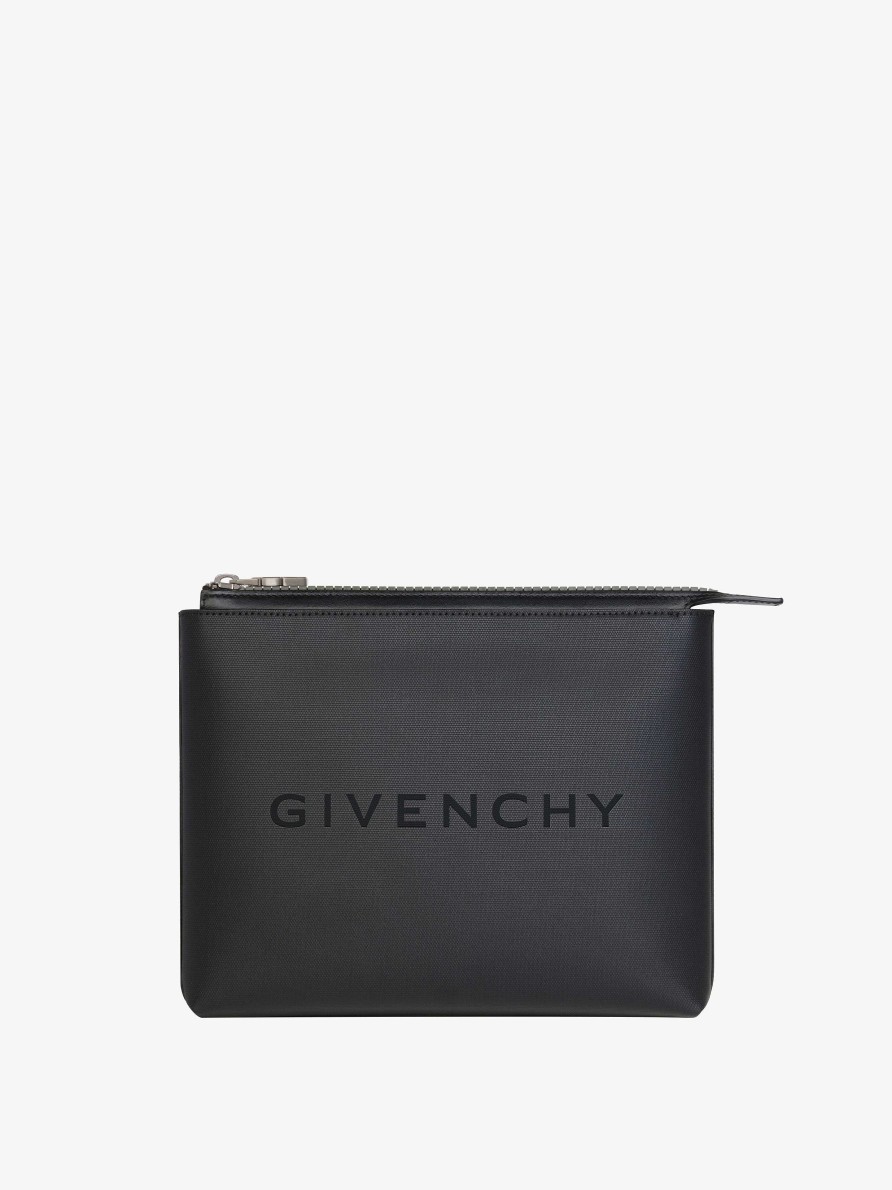 Uomini Givenchy Piccola Pelletteria | Pochette Da Viaggio Givenchy In Tela Spalmata Nero