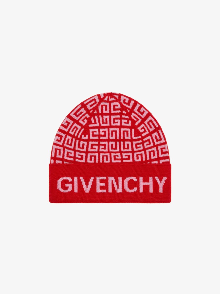 Donne Givenchy Altri Accessori | Berretto In Jacquard Givenchy 4G Rosa/Rosso