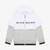 Uomini Givenchy Ragazzo (Da 4 A 12 Anni) | Felpa Con Cappuccio Cucita E Stratificata Di Givenchy In Pile Grigio/Bianco