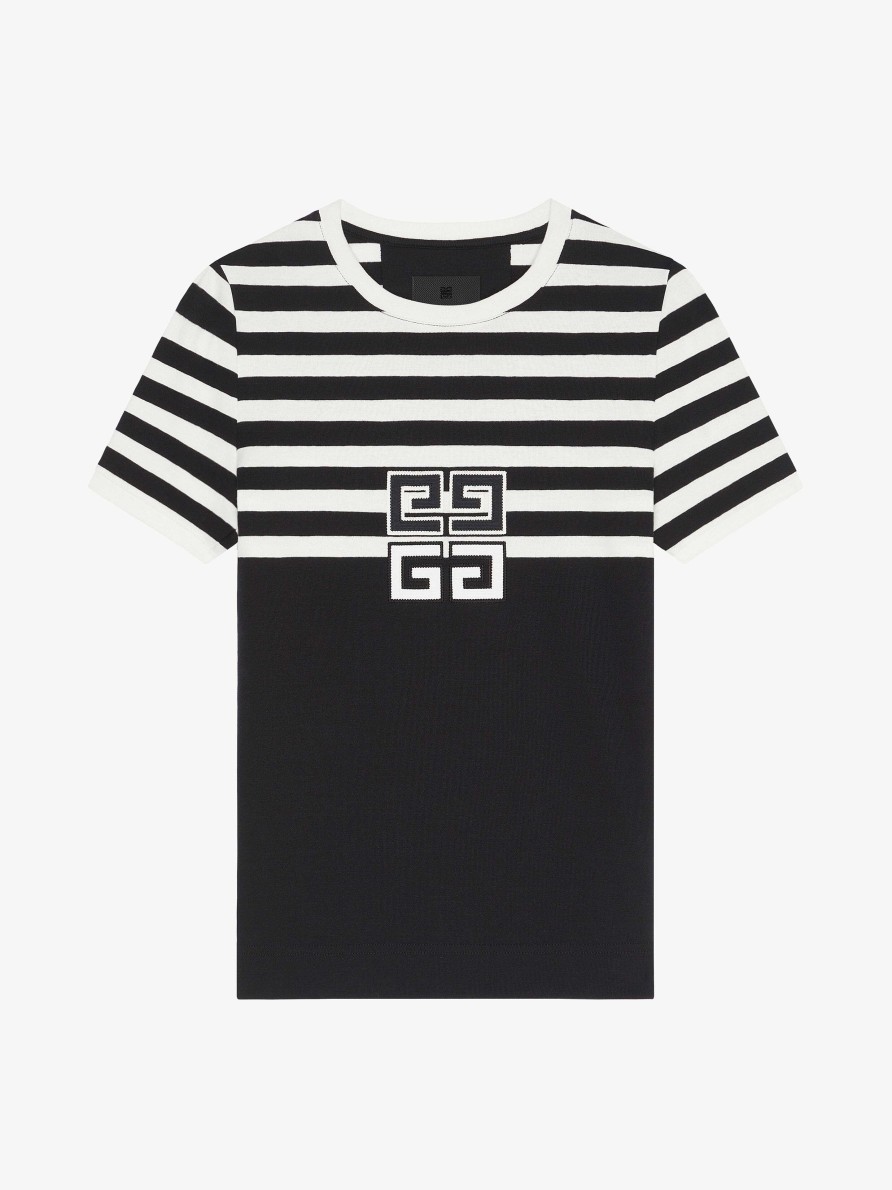 Donne Givenchy Magliette | T-Shirt 4G Slim Fit In Cotone Con Righe Nero Bianco