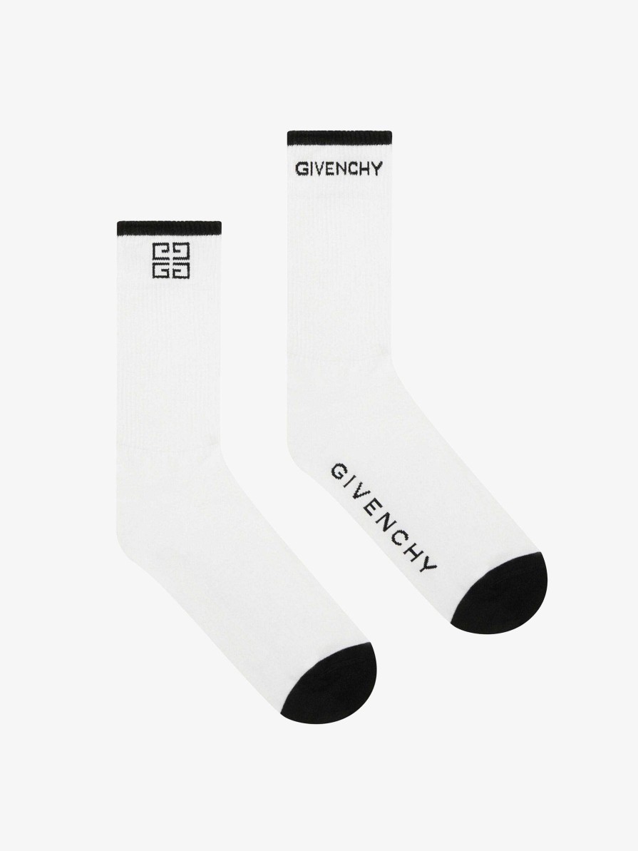 Uomini Givenchy Biancheria Intima | Calzini Givenchy 4G In Cotone Bianco Nero