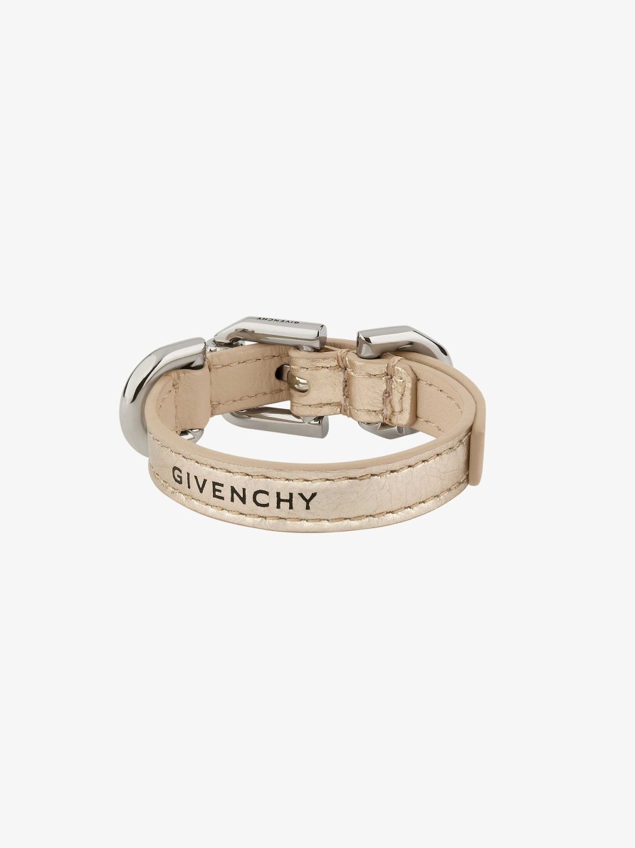 Donne Givenchy Gioielleria | Bracciale Voyou In Pelle Laminata E Metallo Oro Polveroso