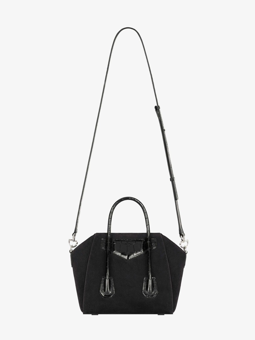 Donne Givenchy Antigona | Mini Borsa Antigona Lock In Pelle Scamosciata Nero