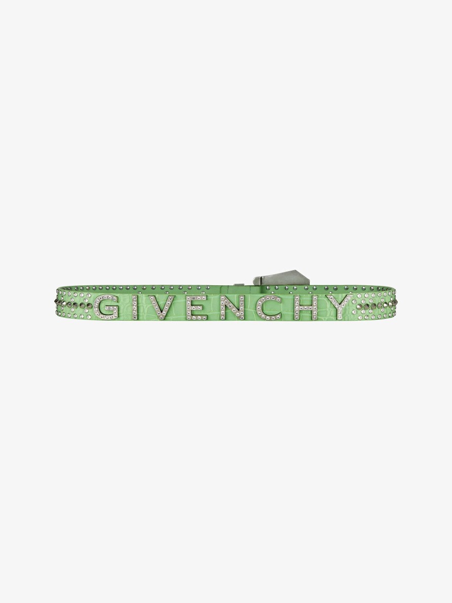 Uomini Givenchy Cinghie | Cintura In Pelle Con Borchie E Cristalli Menta Verde