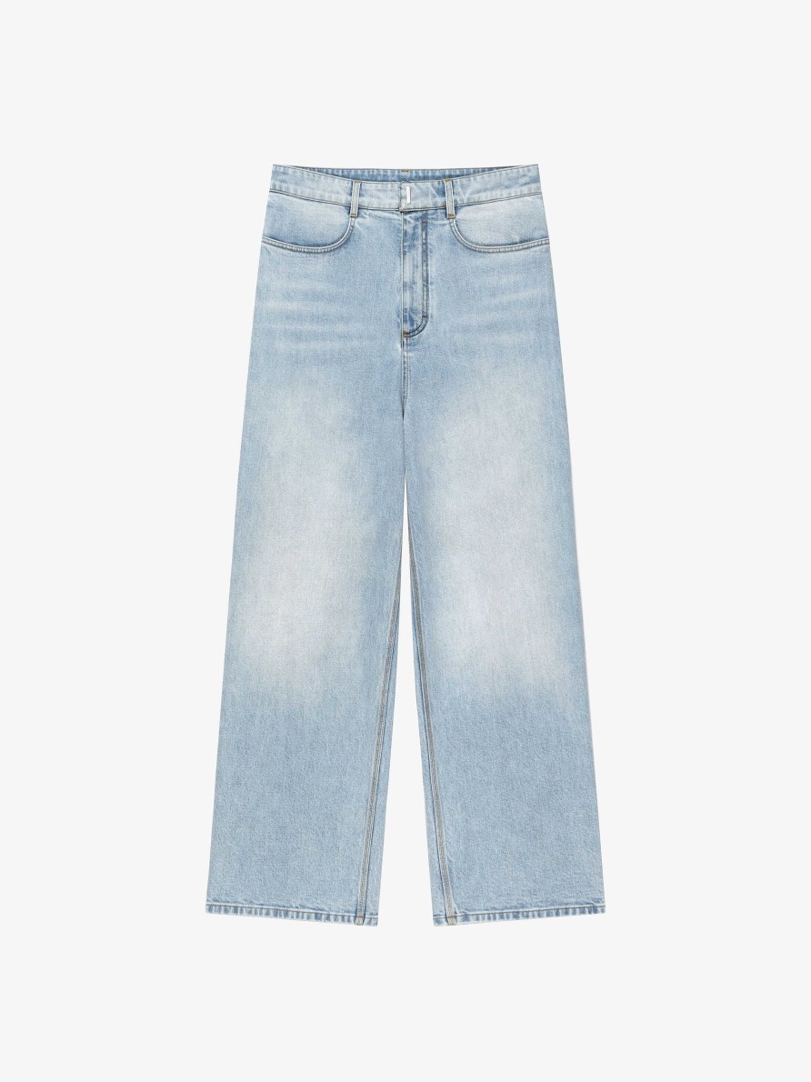 Uomini Givenchy Denim | Jeans Larghi Con Cavallo Basso In Denim Blu Super Chiaro