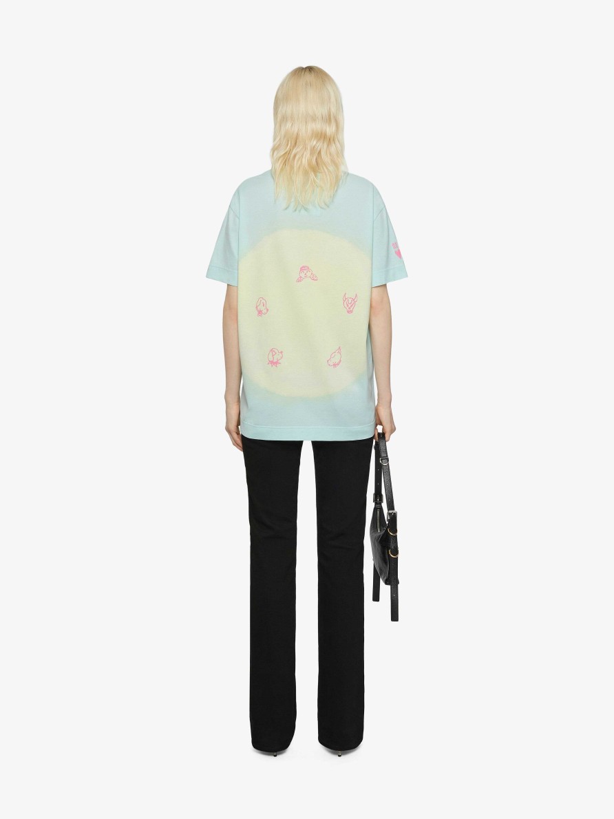 Donne Givenchy Magliette | T-Shirt In Cotone Tie And Dye Con Stampa Givenchy Love Verde Acqua