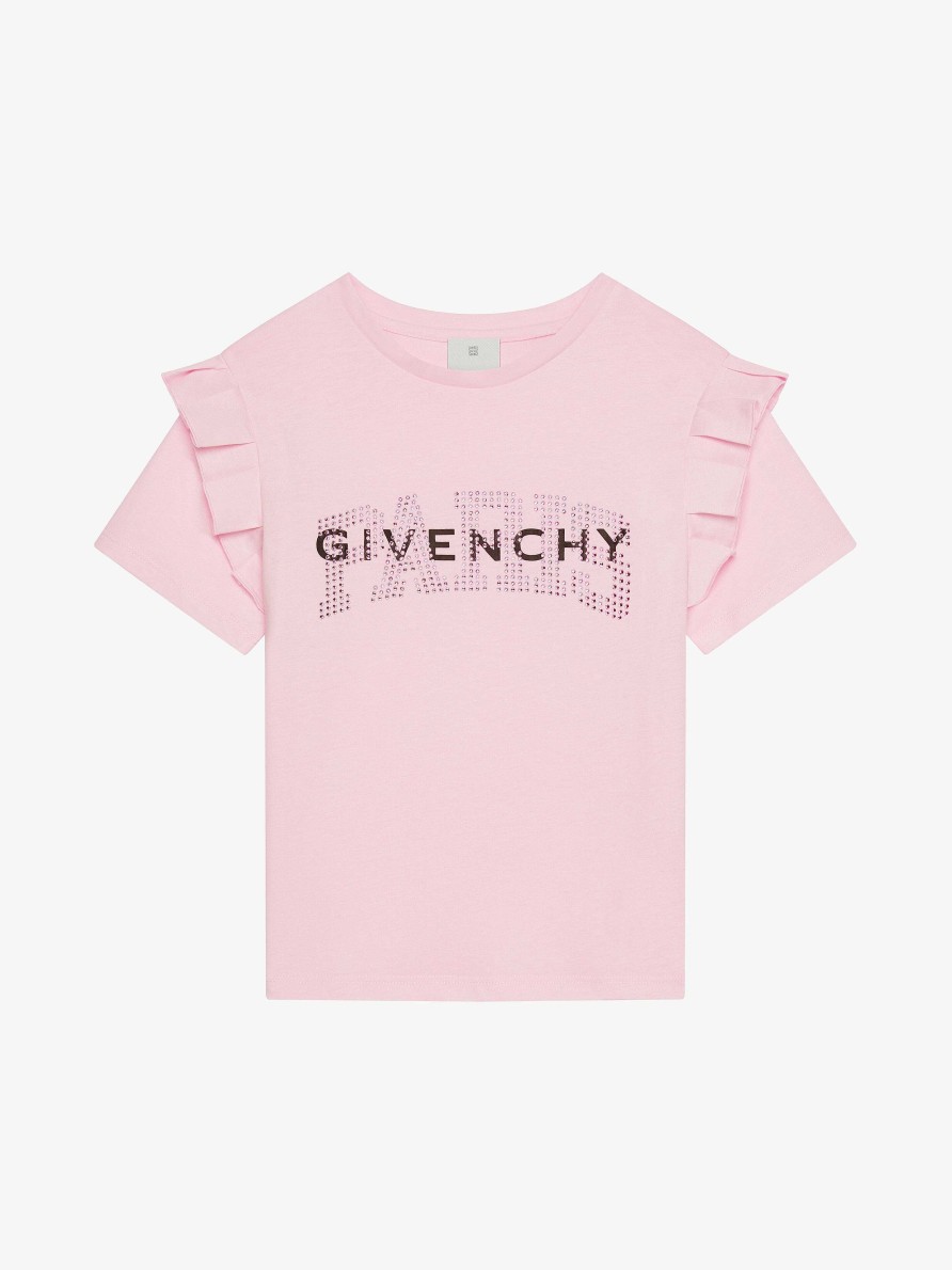 Donne Givenchy Ragazza (Da 4 A 12 Anni) | T-Shirt Givenchy Paris In Cotone Con Strass Rosa Chiaro