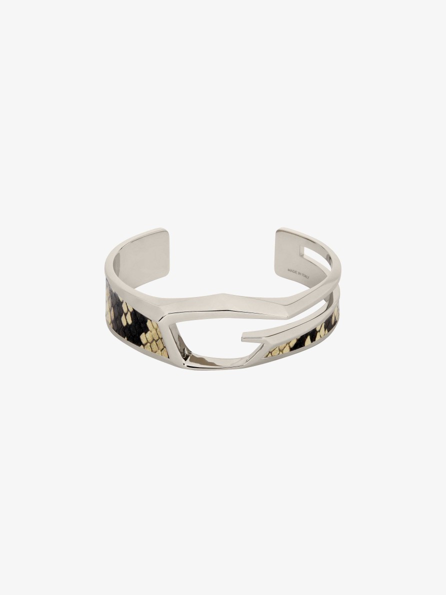 Uomini Givenchy Gioielleria | Bracciale Taglio Giv In Metallo E Pelle Marrone/Argento