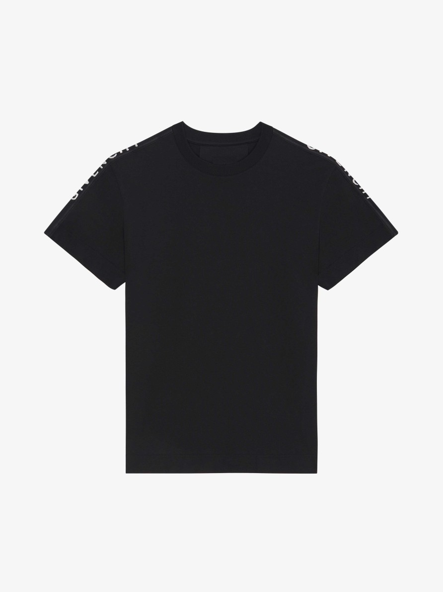 Uomini Givenchy Magliette | T-Shirt Slim Fit In Cotone Con Bande Givenchy Nero