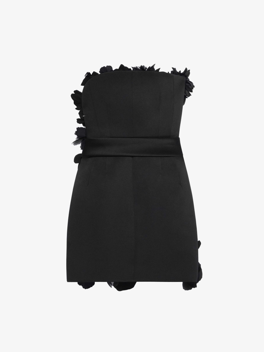 Donne Givenchy Vestiti | Abito Bustier In Raso Con Fiori Ricamati Nero