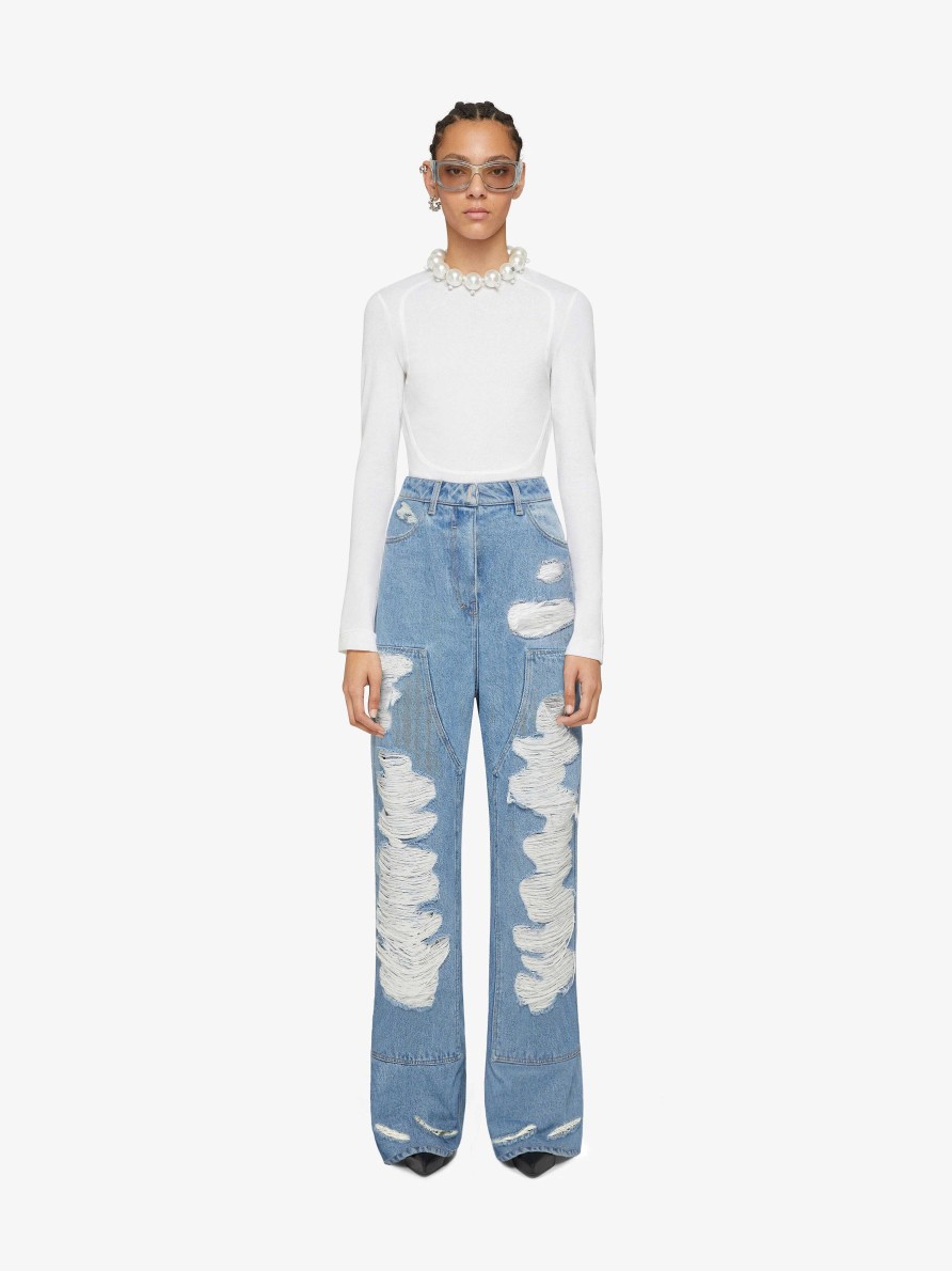 Donne Givenchy Pantaloni | Jeans Oversize In Denim Distrutto Azzurro