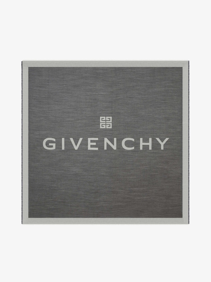 Donne Givenchy Sciarpe | Ampio Scialle Givenchy 4G In Seta E Lana Carbone