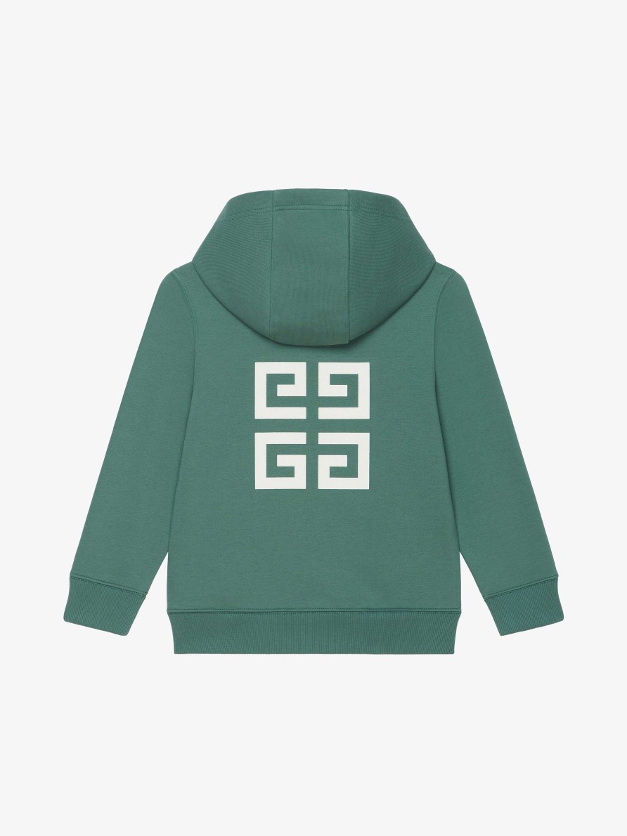 Uomini Givenchy Ragazzo (Da 4 A 12 Anni) | Cardigan Con Cappuccio Givenchy 4G In Pile Verde Grigiastro