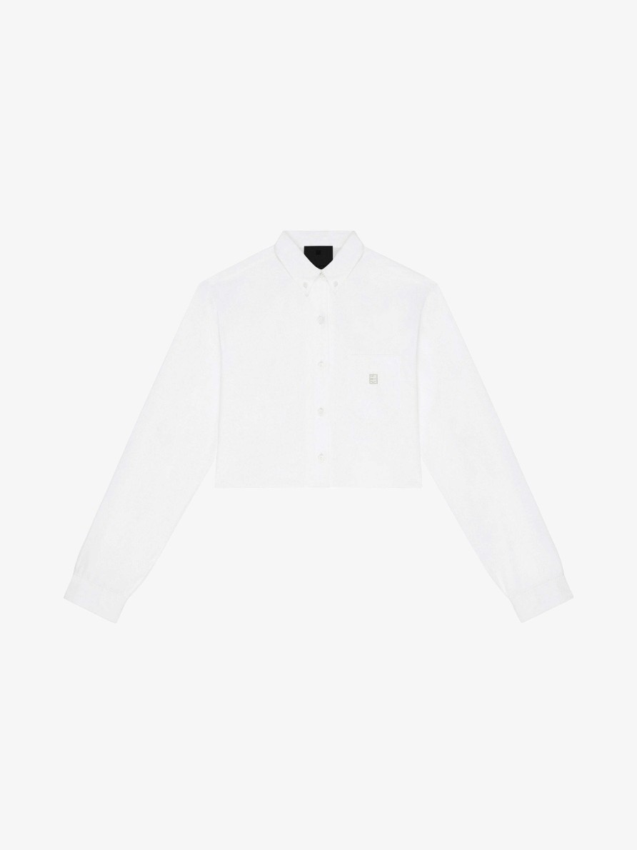 Donne Givenchy Top E Camicie | Camicia Cropped In Popeline Bianco