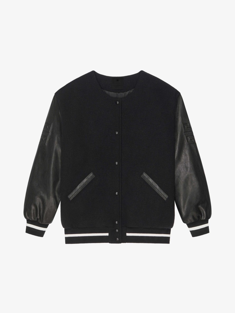 Donne Givenchy Capispalla E Giubbotti | Giacca Varsity Oversize In Lana E Pelle Nero