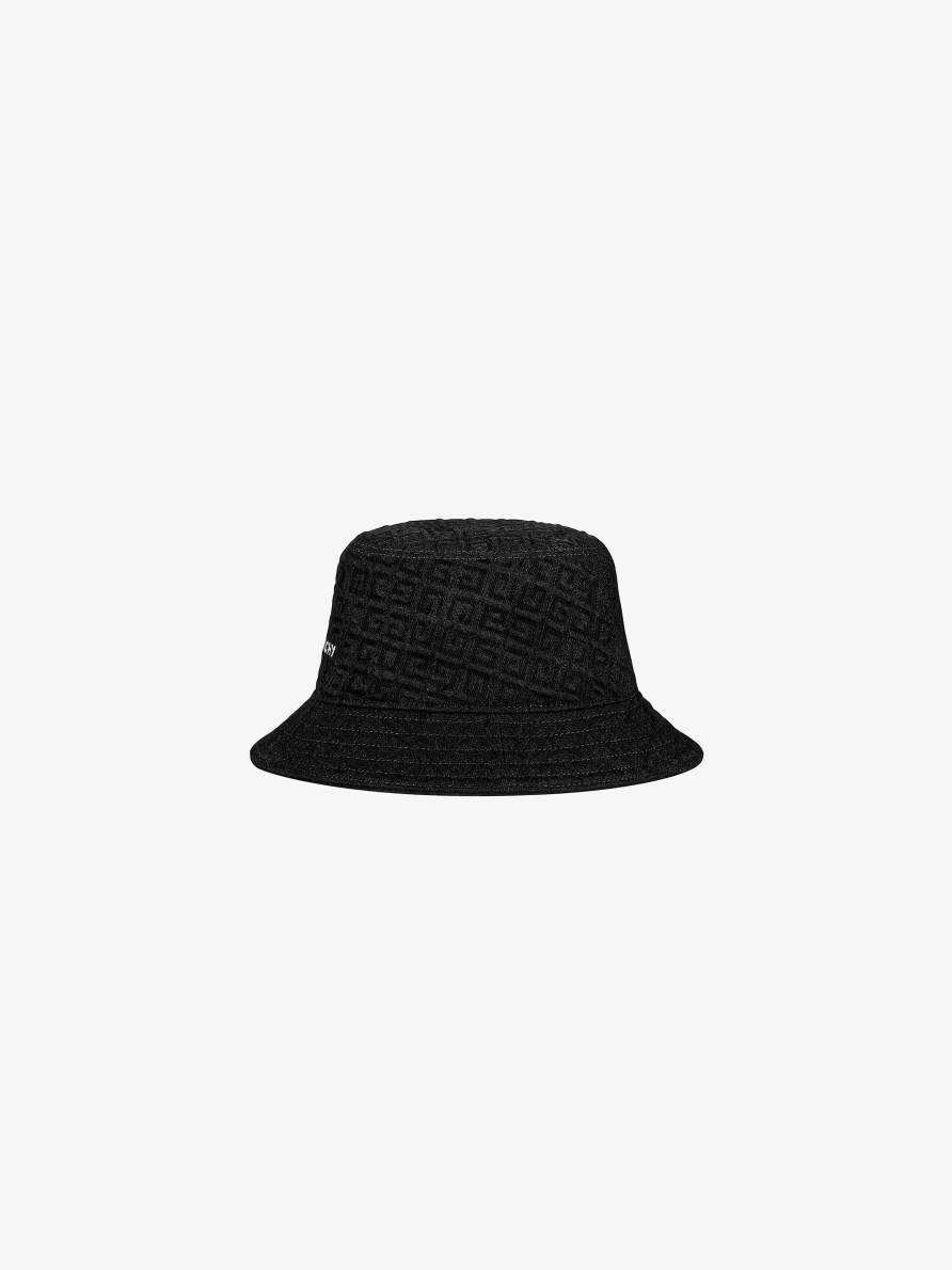 Uomini Givenchy Berretti E Berretti | Cappello Da Pescatore Givenchy In Denim 4G Nero