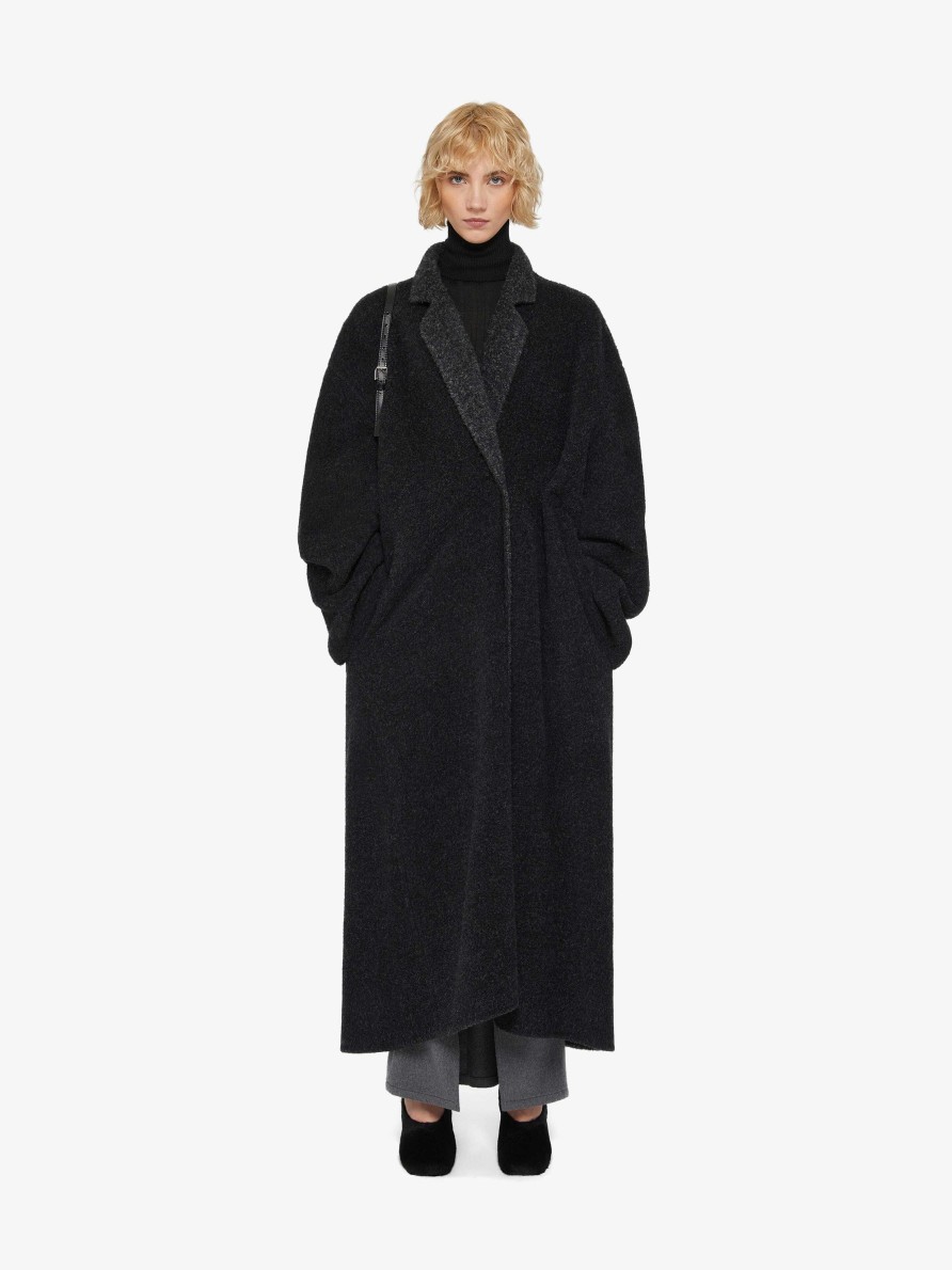 Donne Givenchy Giacche E Cappotti | Cappotto In Lana Alpaca Double Face Nero/Grigio