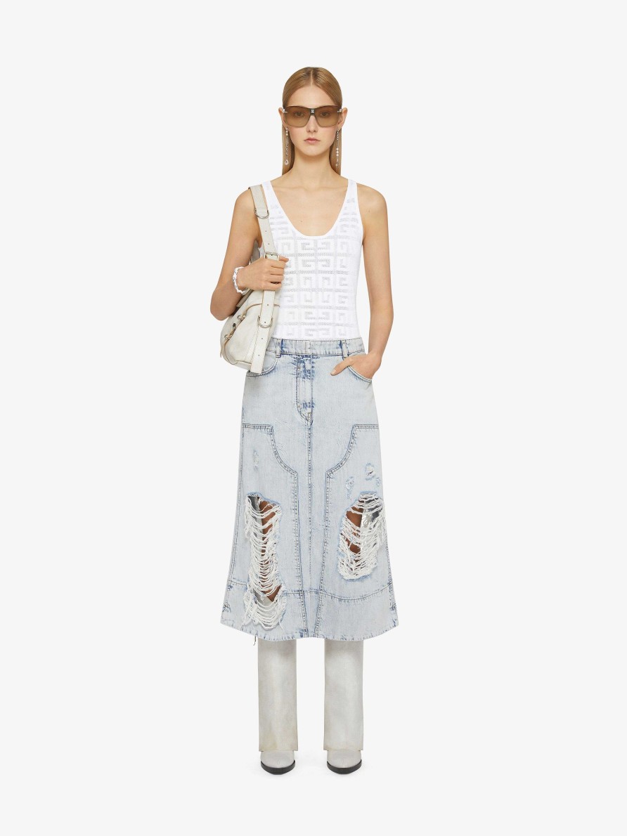 Donne Givenchy Gonne | Gonna In Denim Destroyed Con Toppe Azzurro