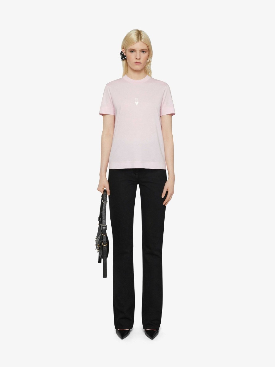 Donne Givenchy Magliette | T-Shirt Slim Fit Di Givenchy 4G In Cotone Rosa/Bianco