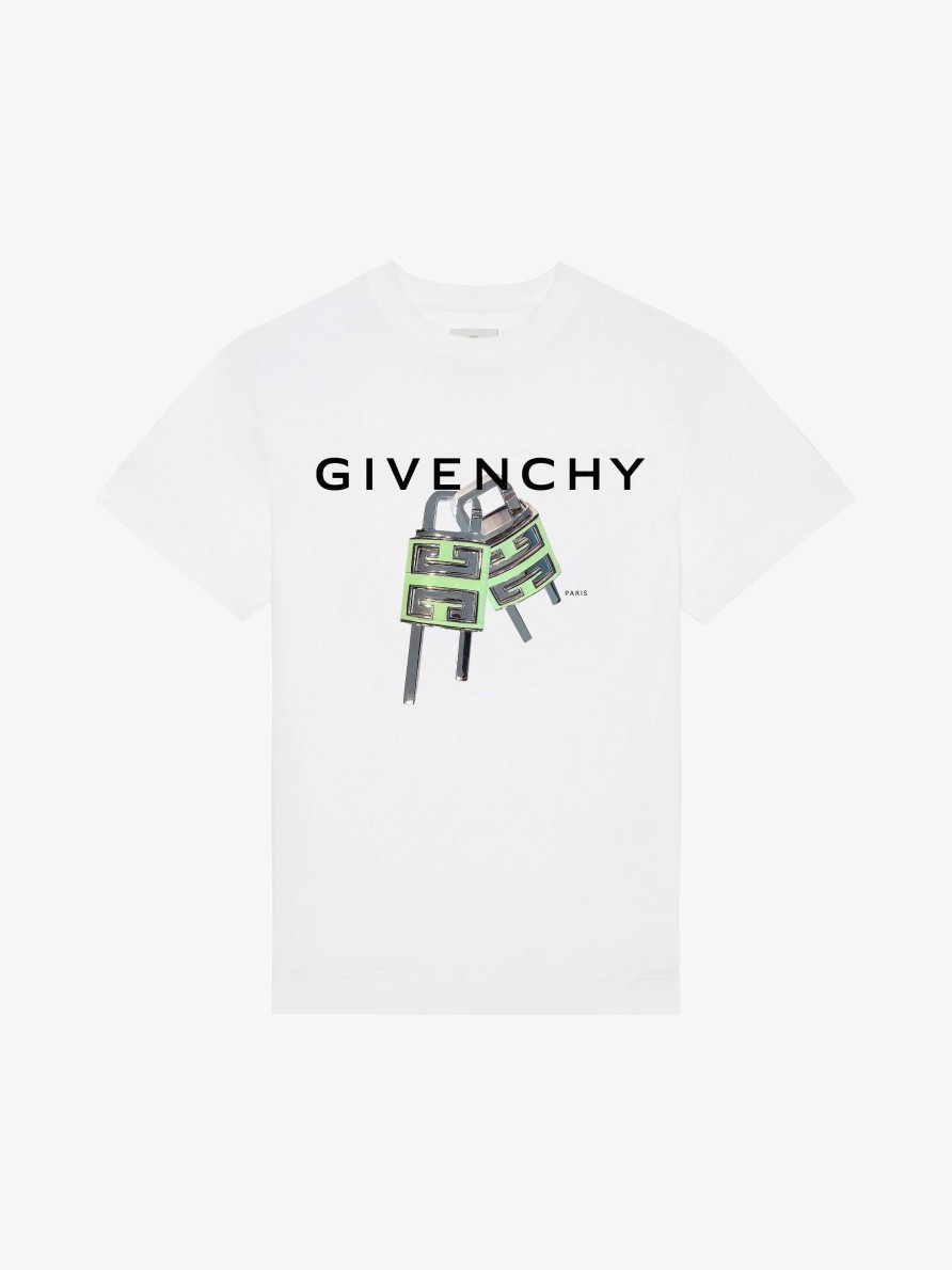 Uomini Givenchy Magliette | T-Shirt Aderente 4G Lock Di Givenchy Bianco