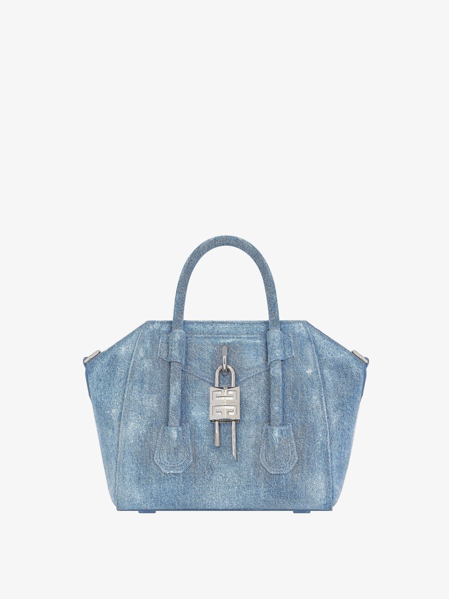 Donne Givenchy Antigona | Mini Borsa Antigona Lock In Denim Lavato Blu Medio