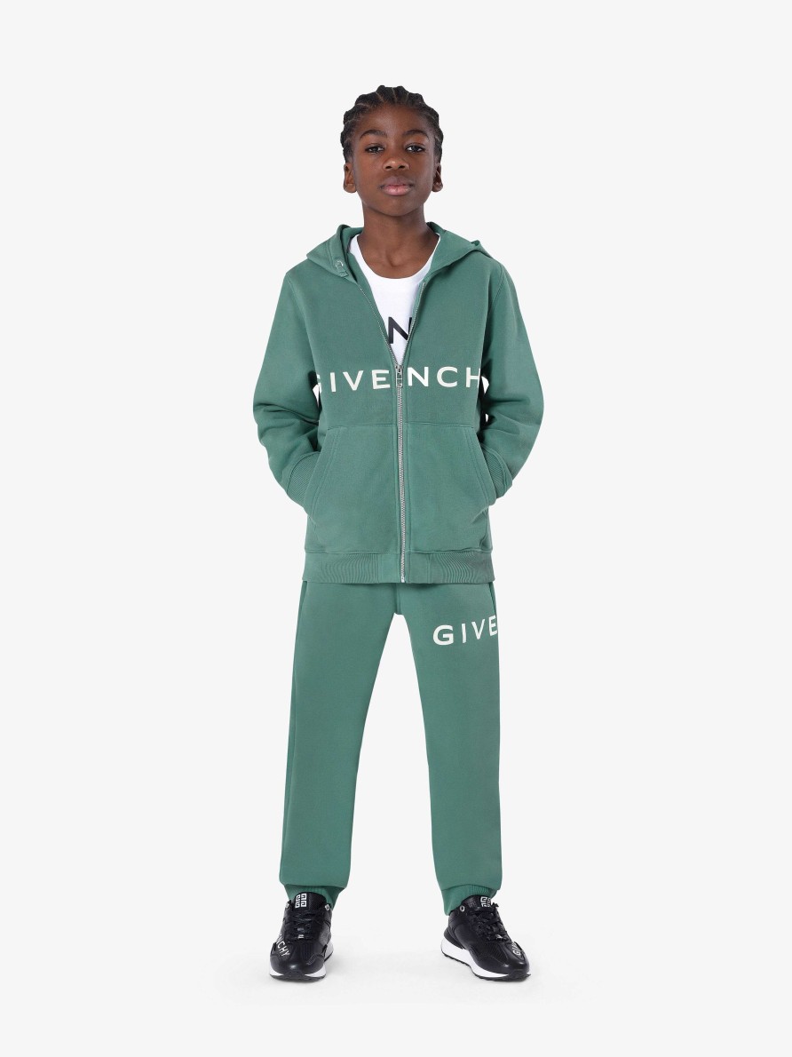 Uomini Givenchy Ragazzo (Da 4 A 12 Anni) | Cardigan Con Cappuccio Givenchy 4G In Pile Verde Grigiastro